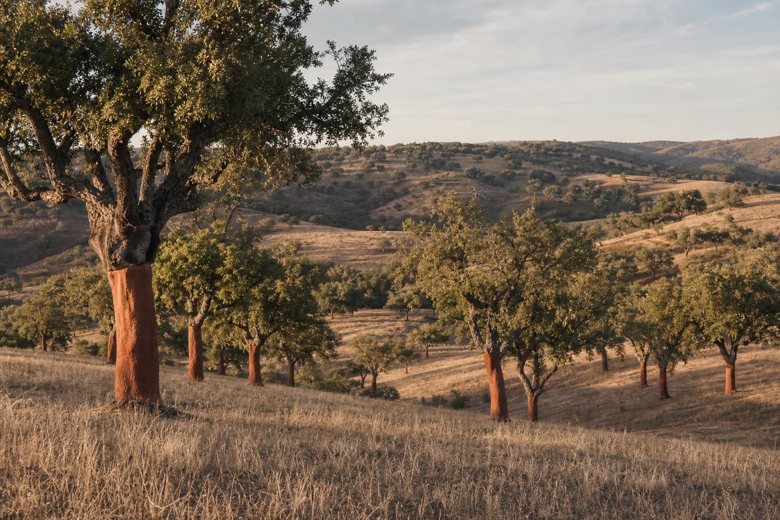Cork oaks in the quiet interior