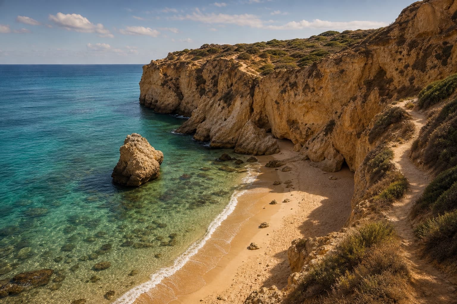 A hidden cove below the cliffs