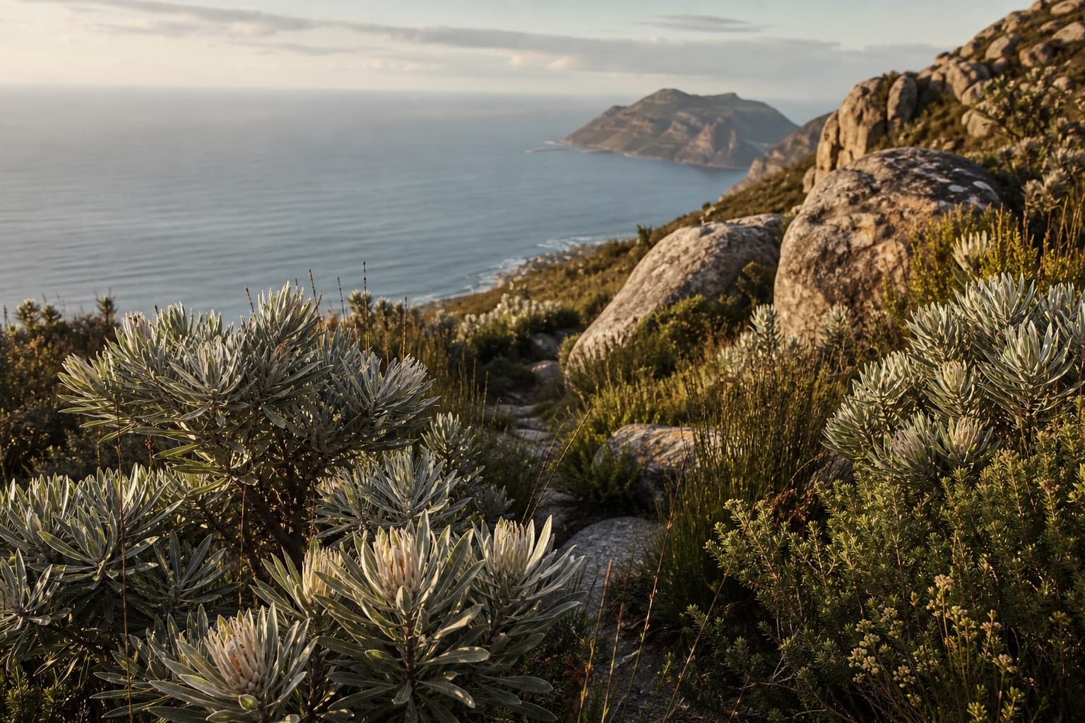 Fynbos on the slopes above the sea